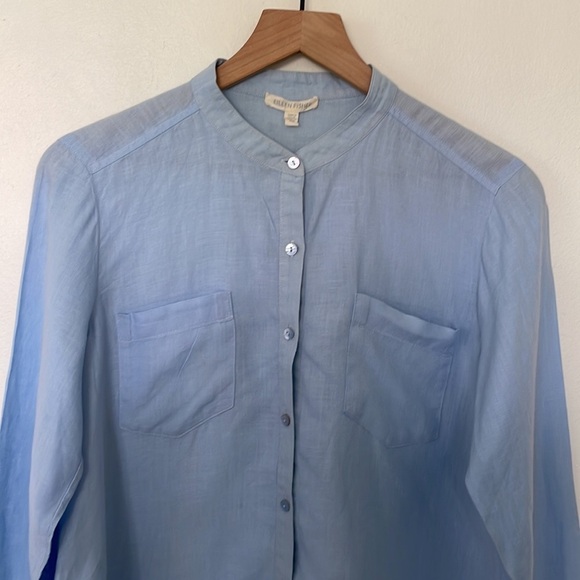 Eileen Fisher | 100% Organic Irish Linen Blue Collarless Button Down Tunic XS - Picture 2 of 13